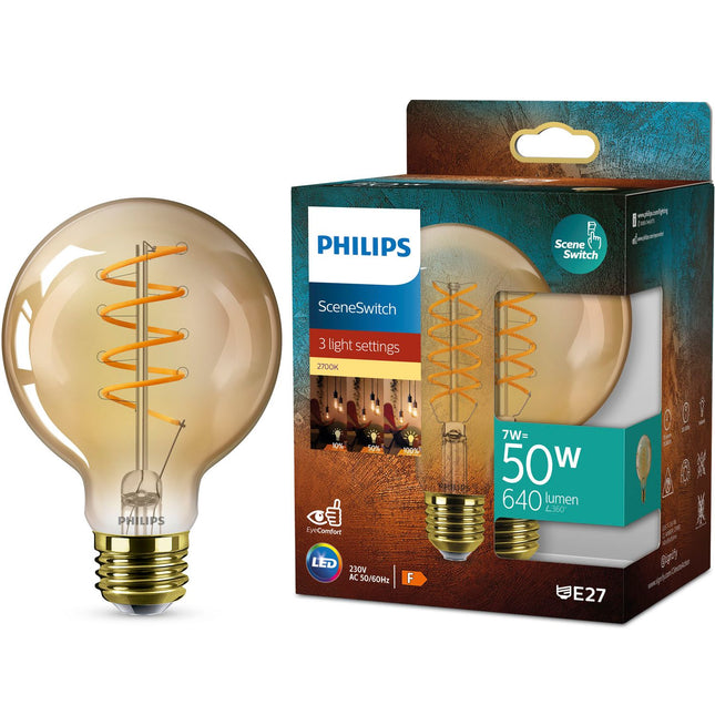 LED žárovka SceneSwitch E27 G95 7-3,8-1W (50W) deco spirála