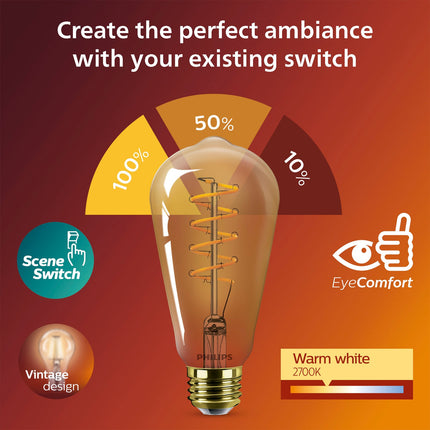 LED žárovka SceneSwitch E27 ST64 7-3,8-1W (50W) deco spirála