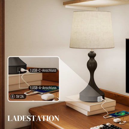 LED Table Lamp with 3 Color Temps, USB A+C Ports, Black Linen Shade
