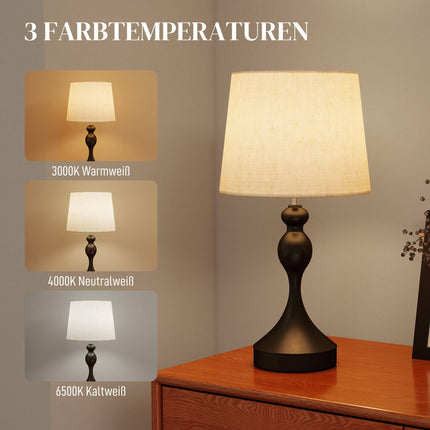 LED Table Lamp with 3 Color Temps, USB A+C Ports, Black Linen Shade