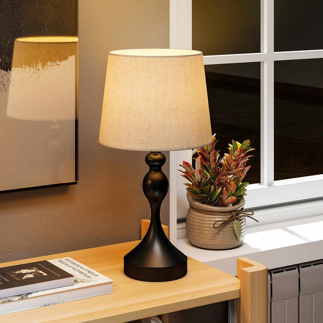 LED stolní lampa se 3 teplotami barev, porty USB A+C, černé lněné stínidlo