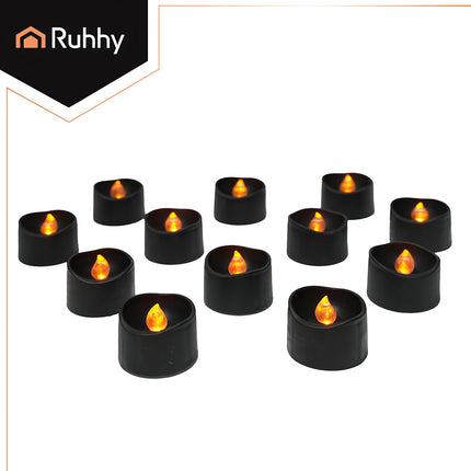 LED čajové svíčky, černé, 12 ks, 3.6 cm, včetně baterie