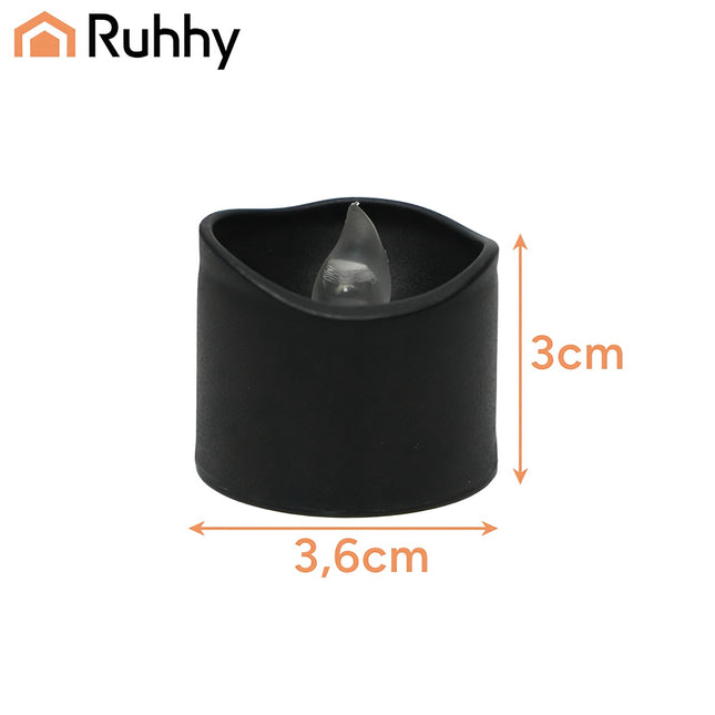 LED čajové svíčky, černé, 12 ks, 3.6 cm, včetně baterie