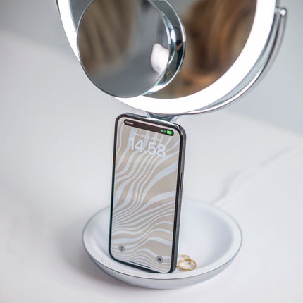 LED kosmetické zrcadlo s bezdrátovou nabíječkou Qi, 8 palců