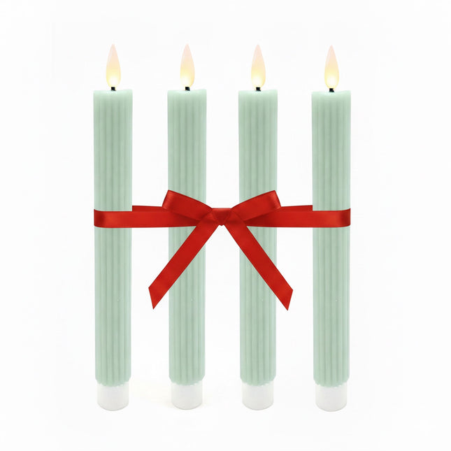 LED Wax Taper Candles, Set of 4, Flameless with Timer