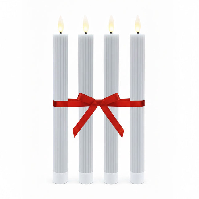 LED Wax Taper Candles, Set of 4, Flickering Flame