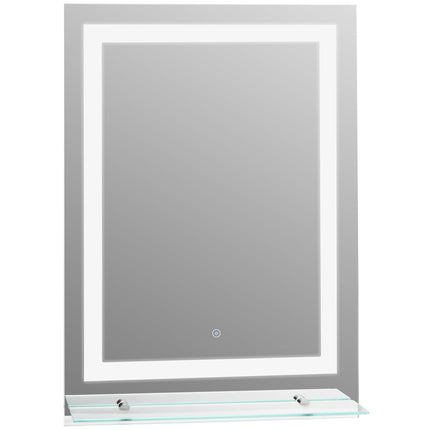 LED koupelnové zrcadlo, 22W, podsvícené se skleněnou policí, 70x50cm