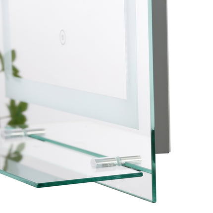LED koupelnové zrcadlo, 22W, podsvícené se skleněnou policí, 70x50cm