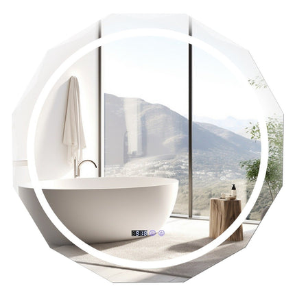 LED bathroom mirror with lighting & clock & touch switch anti-fog bathroom mirror