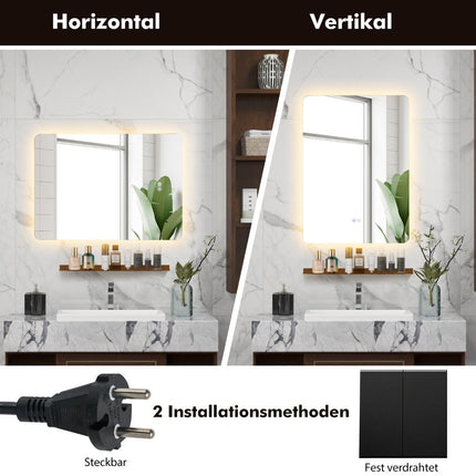 LED koupelnové zrcadlo s osvětlením a dotykovým spínačem a paměťovou funkcí, nástěnné zrcadlo 70 x 50 cm
