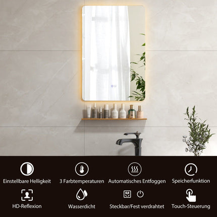 LED koupelnové zrcadlo s osvětlením a dotykovým spínačem a paměťovou funkcí, nástěnné zrcadlo 70 x 50 cm