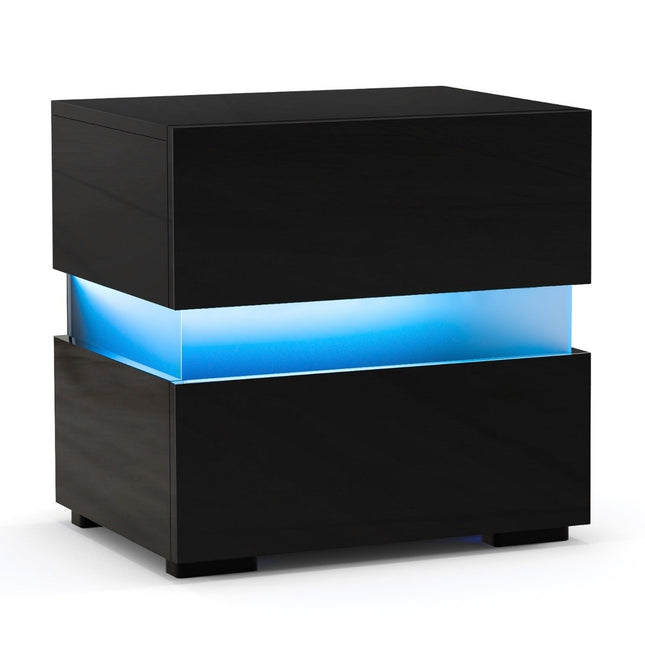 LED noční stolek se 2 zásuvkami a dálkovým ovládáním, dynamicky/staticky osvětlený noční stolek