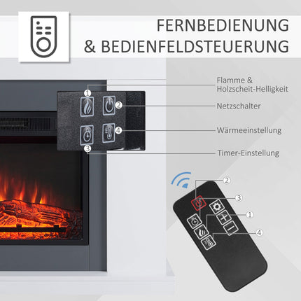 Volně stojící elektrický LED krb, efekt plamene, MDF, bílá