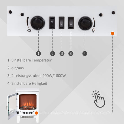 Volně stojící elektrická LED kamna, bílá, 900/1800W