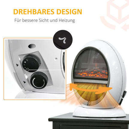 Mini LED electric fireplace - 1500W, white, compact size