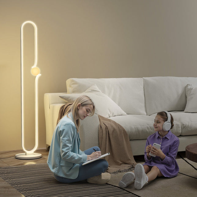 LED stojací lampa, design hudební noty, skleněné stínidlo, kov, plast, bílá