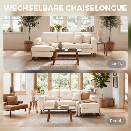 L-Shape Sofa with Reversible Chaise, Cord Fabric, Cream White
