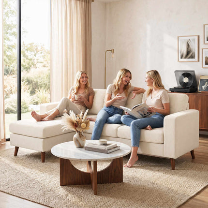L-Shape Sofa with Reversible Chaise, Cord Fabric, Cream White