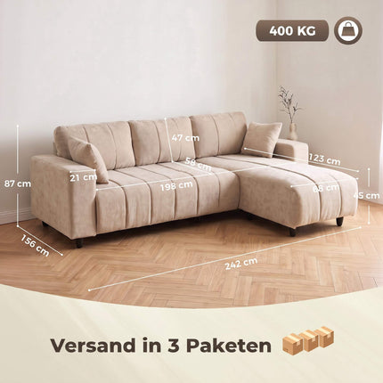 L-Shaped Beige Sofa with Reversible Chaise, 4-Seater