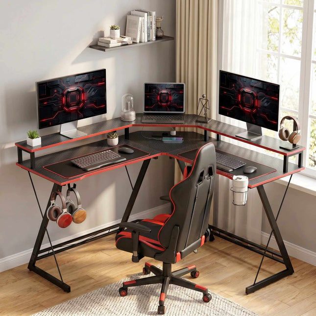 Počítačový stůl do L 128 cm se zásuvkami AC/USB a stojanem na monitor