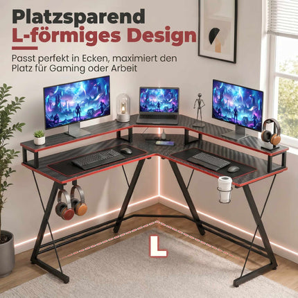 Počítačový stůl do L 128 cm se zásuvkami AC/USB a stojanem na monitor