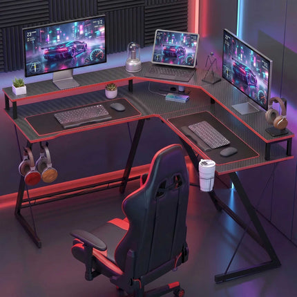 Počítačový stůl do L 128 cm se zásuvkami AC/USB a stojanem na monitor