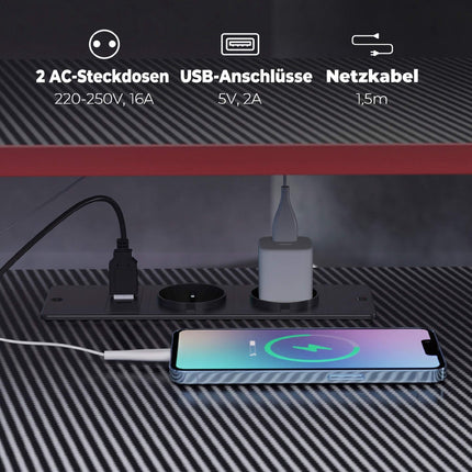 Počítačový stůl do L 128 cm se zásuvkami AC/USB a stojanem na monitor