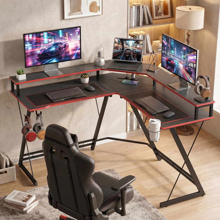 Počítačový stůl do L 128 cm se zásuvkami AC/USB a stojanem na monitor