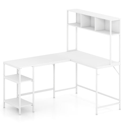 Psací stůl do L s knihovnou, bílá – úsporný design