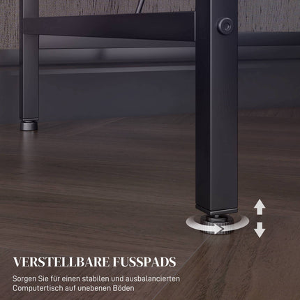 L-förmiger Schreibtisch mit LED, Steckdosen, USB, umkehrbar, Schwarz