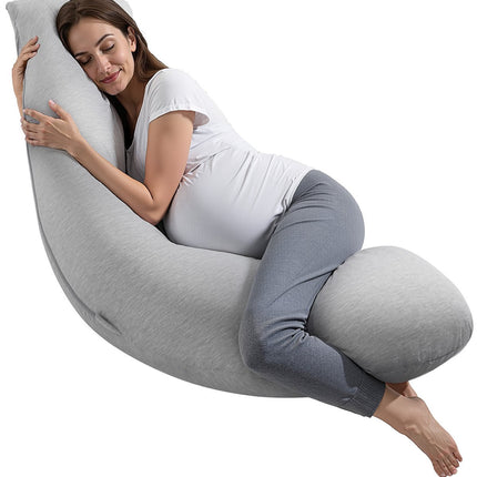 L-Shaped Pregnancy Pillow, Washable Jersey Cover, Gray