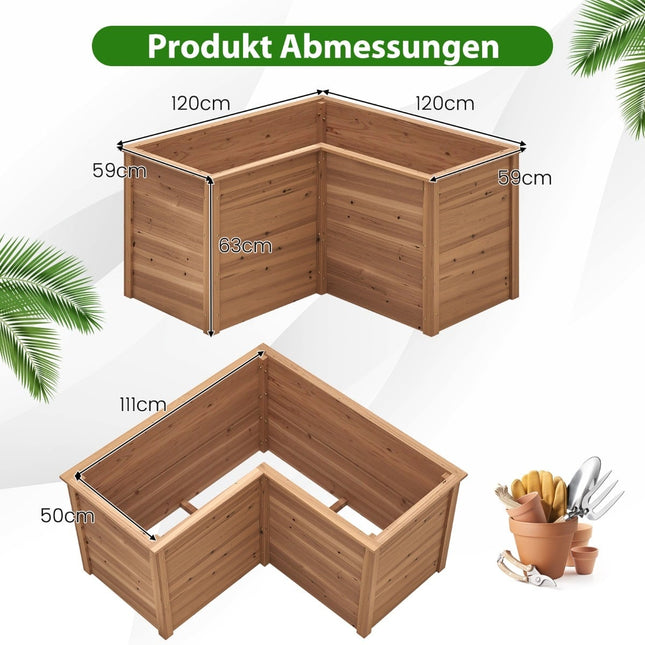 L-Shaped Raised Garden Bed, 120x120x63 cm, Fir Wood