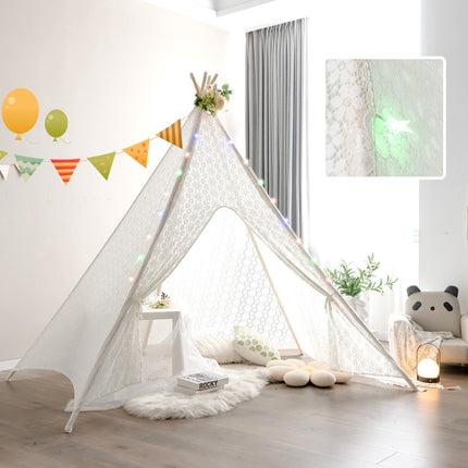 Krajkové teepee, 5stěnné, LED hvězdná světla, velké
