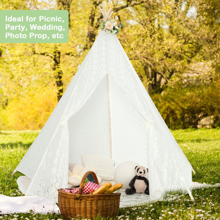 Krajkové teepee, 5stěnné, LED hvězdná světla, velké
