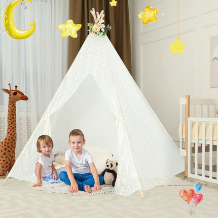 Krajkové teepee, 5stěnné, LED hvězdná světla, velké
