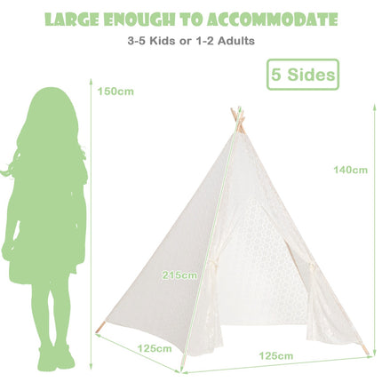 Krajkové teepee, 5stěnné, LED hvězdná světla, velké
