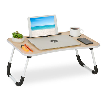 Lap Desk with Wood Effect, Foldable Bed Tray with Holders