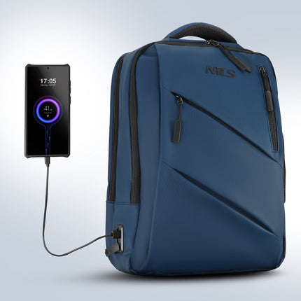 Batoh na notebook, modrý, nabíjecí port USB-C, 15L