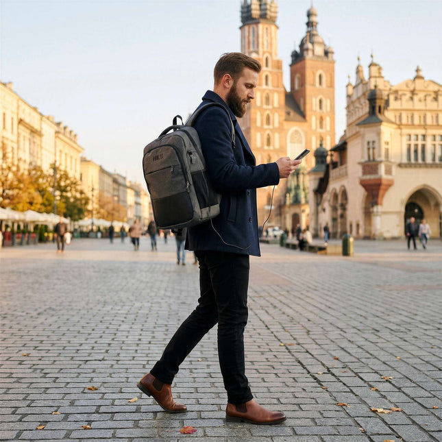 Laptop Backpack, USB-C Charging Port, 18L Grey