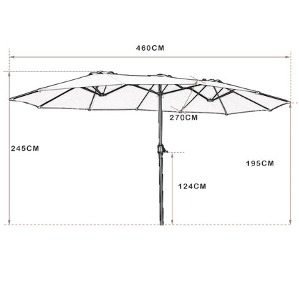 Velký béžový zahradní slunečník s dvojitou stříškou a klikou, 2.7m