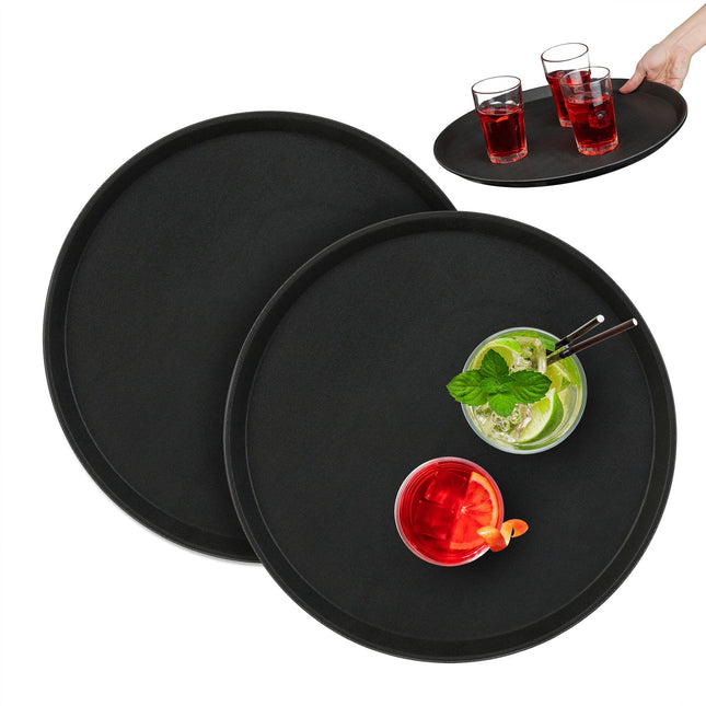 Velké černé servírovací podnosy, sada 2 ks, Ø40cm