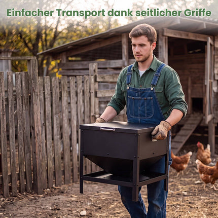 Large Capacity Black Chicken Feeder, Galvanized Metal