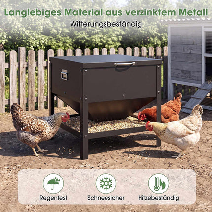 Large Capacity Black Chicken Feeder, Galvanized Metal