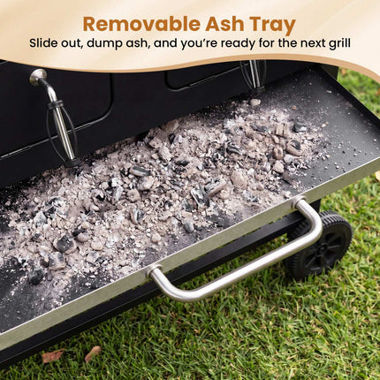 Large Charcoal Grill with Folding Tables and Thermometer