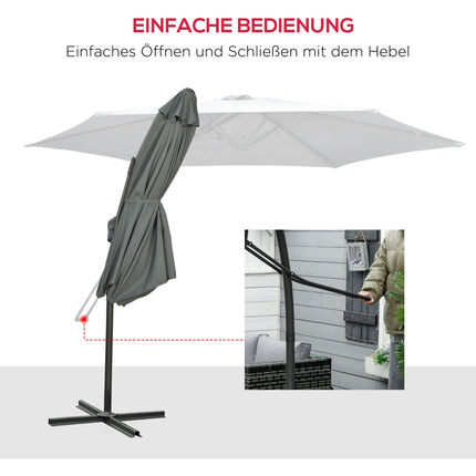 Large Dark Grey Patio Umbrella with Stand, Metal Frame