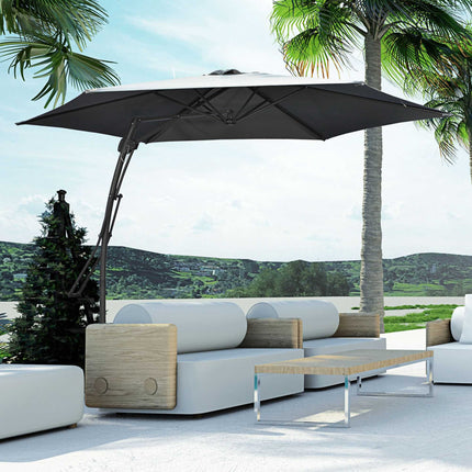 Large Dark Grey Patio Umbrella with Stand, Metal Frame