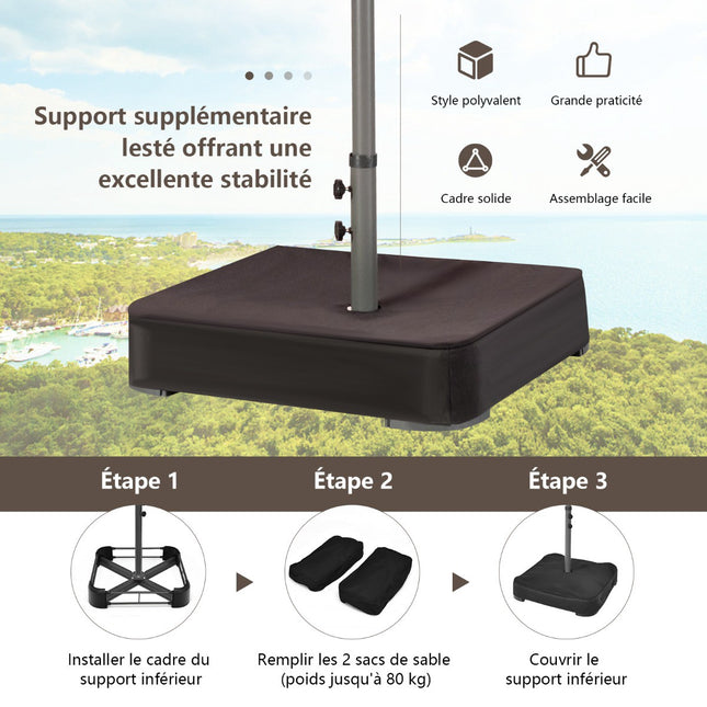 Large Double Patio Umbrella with Solar LED Lights, Brown