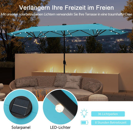 Velký oboustranný zahradní slunečník s LED světly, 400x200 cm