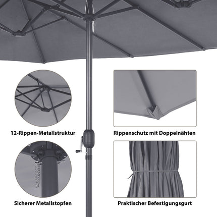 Velký dvojitý slunečník s klikou, tmavě šedý, 2.7m x 4.6m