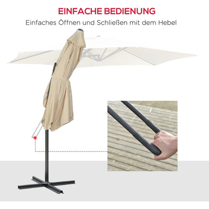 Velký zahradní slunečník se stojanem, krémový, polyester UV30+